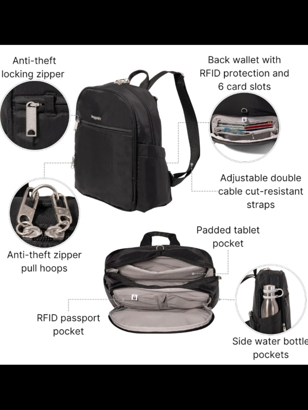 Baggallini Black Everyday Travel Backpack - Picture 7 of 10